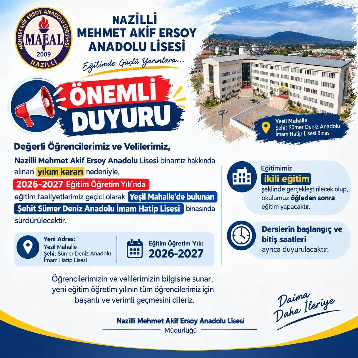 Nazilli Mehmet Akif Ersoy Lisesi'nin yeni yeri belli oldu